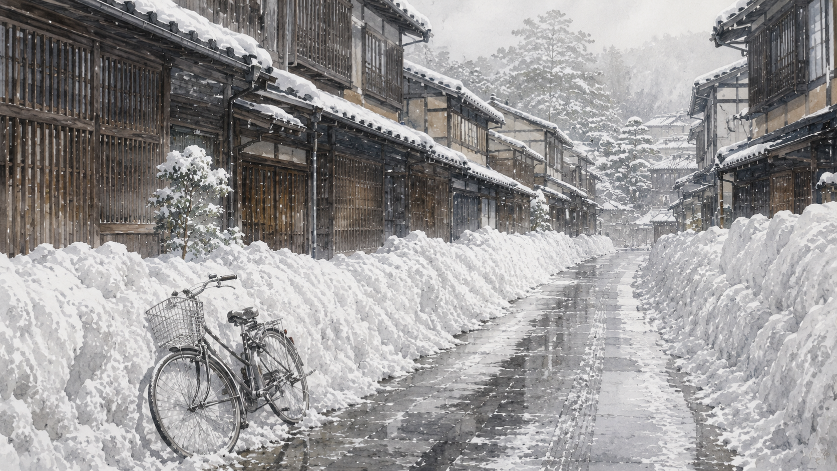 雪の残る歩道と路肩のイメージ